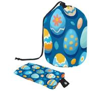 Borsa per il trucco da donna, resistente, impermeabile, design elegante con pratiche soluzioni di stoccaggio, uova di Pasqua blu, Multicolore, 9.9x6.9in/25.2x17.6cm;6x3.5in/15.2x8.8cm