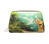 Borsa per il trucco da donna Toiletrie Showe Brush Cura della pelle Organizer da viaggio Borsa Me Grande borsa per il trucco Accessori Bagsmart Tote Chihuahua nelle foreste tropicali, bianco, Taglia