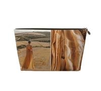 Borsa per il trucco da donna Walking In The Wheat Fields Stampa Borsa per il trucco da viaggio di grande capacità, Borsa per la rasatura da toeletta impermeabile in pelle