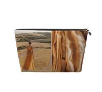 Borsa per il trucco da donna Walking In The Wheat Fields Stampa Borsa per il trucco da viaggio di grande capacità, Borsa per la rasatura da toeletta impermeabile in pelle