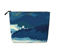 Borsa per il trucco da montagna e fiume, grande capacità da viaggio per donna, borsa cosmetica portatile impermeabile con cerniera, monostrato in finta canapa