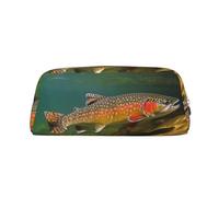 Borsa per il trucco da pesca a mosca con motivo trota di torrente per uomo e donna, borsa da viaggio per articoli da toilette, pochette estetica, astuccio grande per matite