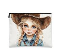 Borsa per il trucco da ragazza, borsa da viaggio per cosmetici da donna, piccola borsa portatile in tela con cerniera, per festival, Beige, 7x9 Inch, Bambina