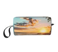 Borsa per il trucco da spiaggia, resistente all'acqua, organizer per articoli da toeletta da viaggio per donne e uomini, tramonto mare, custodia per cosmetici con cerniera, piccola borsa portatile per