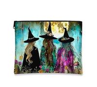 Borsa per il trucco da strega, borsa da viaggio per cosmetici da donna, piccola borsa portatile in tela con cerniera, organizer per articoli da toeletta per Halloween, nero, 7x9 Inch, Strega