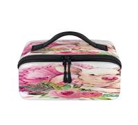 Borsa per il trucco da viaggio a forma di maiale, portatile, impermeabile, aperta, piatta, per articoli da toeletta e cosmetici, organizer da viaggio per donne e uomini