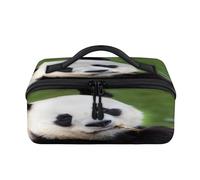 Borsa per il trucco da viaggio a forma di panda gigante con panda portatile e impermeabile, aperta e piatta, per articoli da toeletta e cosmetici, organizer da viaggio per donne e uomini