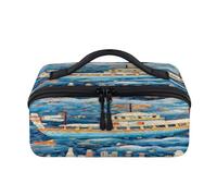 Borsa per il trucco da viaggio a tema oceani 3D, portatile, impermeabile, aperta e piatta, per articoli da toeletta cosmetici, organizer da viaggio per donne e uomini