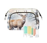 Borsa per il trucco da viaggio Alce nella neve Acquerello Natura Paesaggio Grande Capacità Borse Cosmetiche per le Donne, Multicolore, Taglia unica, casual