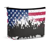 Borsa per il trucco da viaggio, borsa cosmetica portatile impermeabile con bandiera americana rossa, blu e bianca, custodia per il trucco in pelle PU di grande capacità, borsa tote da donna dal design