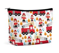 Borsa per il trucco da viaggio, borsa cosmetica portatile impermeabile con camion dei pompieri rosso dei cartoni animati, borsa per il trucco in pelle PU di grande capacità, borsa da toilette con cern