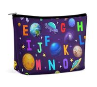 Borsa per il trucco da viaggio, borsa cosmetica portatile impermeabile con cartoni animati UFO, astronauta, razzi, galassia, stelle, nebulosa, lettere, alfabeto spaziale, grande capacità, borsa tote d