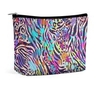 Borsa per il trucco da viaggio, borsa cosmetica portatile impermeabile con stampa leopardata, ghepardo, tigre, arcobaleno, animali, schizzi, in pelle PU, grande capacità, borsa per il trucco, borsa da