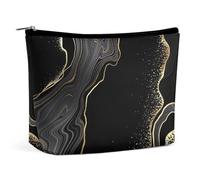Borsa per il trucco da viaggio, borsa cosmetica portatile impermeabile in marmo nero linea oro, custodia per il trucco in pelle PU di grande capacità, custodia con cerniera personalizzata per donna