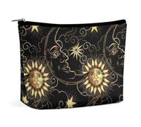 Borsa per il trucco da viaggio, borsa cosmetica portatile impermeabile mistica magica cosmica astrologia sole mezzaluna stelle oro nero arte, borsa per il trucco in pelle PU di grande capacità, borsa