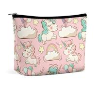 Borsa per il trucco da viaggio, borsa cosmetica portatile impermeabile nuvole arcobaleno stelle magiche unicorni carini rosa, borsa per il trucco in pelle PU di grande capacità, borsa da toilette con