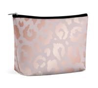 Borsa per il trucco da viaggio, borsa cosmetica portatile in pelle di ghepardo, animale selvatico, rosa, oro, stampa leopardata, custodia per il trucco di grande capacità in pelle PU, borsa da toilett