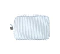Borsa per il trucco da viaggio Borsa cosmetica portatile Organizzatori per la cura della pelle a righe Piccola borsa con cerniere Borsa da toilette bella borsa portamonete, Azzurro