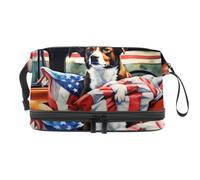 Borsa per il trucco da viaggio,borsa da toilette da viaggio per donna,bandiera americana del camion rosso dell'azienda agricola,borsa da viaggio per cosmetici