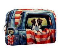 Borsa per il trucco da viaggio,borsa da toilette da viaggio per donna,bandiera americana del camion rosso dell'azienda agricola,borsa da viaggio per cosmetici
