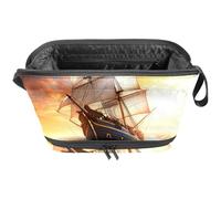 Borsa per il trucco da viaggio,borsa da toilette da viaggio per donna,Barca a vela dell'oceano di alba del mare,borsa da viaggio per cosmetici