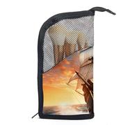 Borsa per il trucco da viaggio,borsa da toilette da viaggio per donna,Barca a vela dell'oceano di alba del mare,borsa da viaggio per cosmetici