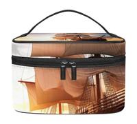 Borsa per il trucco da viaggio,borsa da toilette da viaggio per donna,Barca a vela dell'oceano di alba del mare,borsa da viaggio per cosmetici