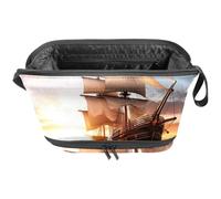 Borsa per il trucco da viaggio,borsa da toilette da viaggio per donna,Barca a vela dell'oceano di alba del mare,borsa da viaggio per cosmetici