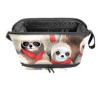 Borsa per il trucco da viaggio,borsa da toilette da viaggio per donna,Bradipo del fumetto con gli occhiali,borsa da viaggio per cosmetici
