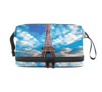 Borsa per il trucco da viaggio,borsa da toilette da viaggio per donna,cielo degli alberi della torre eiffel,borsa da viaggio per cosmetici
