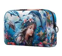Borsa per il trucco da viaggio,borsa da toilette da viaggio per donna,corallo sottomarino sirena delfino,borsa da viaggio per cosmetici