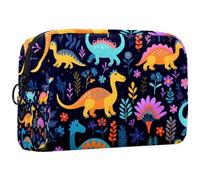 Borsa per il trucco da viaggio,borsa da toilette da viaggio per donna,dinosauro del fumetto fiore colorato,borsa da viaggio per cosmetici