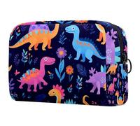 Borsa per il trucco da viaggio,borsa da toilette da viaggio per donna,dinosauro del fumetto fiore colorato,borsa da viaggio per cosmetici
