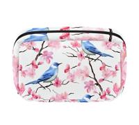 Borsa per il trucco da viaggio,borsa da toilette da viaggio per donna,Fiore di ciliegio e uccello blu,borsa da viaggio per cosmetici