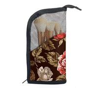Borsa per il trucco da viaggio,borsa da toilette da viaggio per donna,fiori d'epoca rose rosse,borsa da viaggio per cosmetici