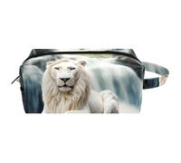 Borsa per il trucco da viaggio,borsa da toilette da viaggio per donna,Fiume della foresta del leone bianco,borsa da viaggio per cosmetici