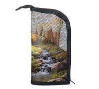 Borsa per il trucco da viaggio,borsa da toilette da viaggio per donna,Fiume della montagna della casa della foresta,borsa da viaggio per cosmetici