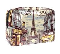 Borsa per il trucco da viaggio,borsa da toilette da viaggio per donna,Giornale vintage della Torre Eiffel,borsa da viaggio per cosmetici