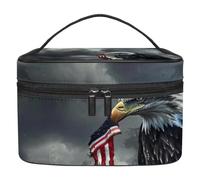 Borsa per il trucco da viaggio,borsa da toilette da viaggio per donna,Giorno nuvoloso della bandiera americana dell'aquila,borsa da viaggio per cosmetici