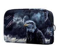 Borsa per il trucco da viaggio,borsa da toilette da viaggio per donna,Giorno nuvoloso della bandiera americana dell'aquila,borsa da viaggio per cosmetici