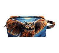 Borsa per il trucco da viaggio,borsa da toilette da viaggio per donna,gufo volante notturno della foresta,borsa da viaggio per cosmetici