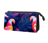 Borsa per il trucco da viaggio,borsa da toilette da viaggio per donna,la giungla tropicale colorata lascia i pappagalli,borsa da viaggio per cosmetici