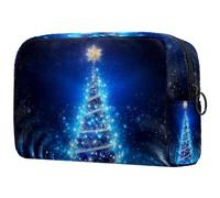Borsa per il trucco da viaggio,borsa da toilette da viaggio per donna,natale albero magico blu,borsa da viaggio per cosmetici