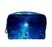 Borsa per il trucco da viaggio,borsa da toilette da viaggio per donna,natale albero magico blu,borsa da viaggio per cosmetici