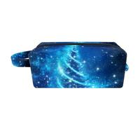 Borsa per il trucco da viaggio,borsa da toilette da viaggio per donna,natale albero magico blu,borsa da viaggio per cosmetici