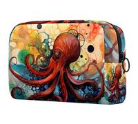 Borsa per il trucco da viaggio,borsa da toilette da viaggio per donna,Pesce diavolo dell'oceano dell'acquerello,borsa da viaggio per cosmetici