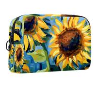 Borsa per il trucco da viaggio,borsa da toilette da viaggio per donna,pianta dell'acquerello girasoli floreali,borsa da viaggio per cosmetici