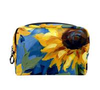 Borsa per il trucco da viaggio,borsa da toilette da viaggio per donna,pianta dell'acquerello girasoli floreali,borsa da viaggio per cosmetici