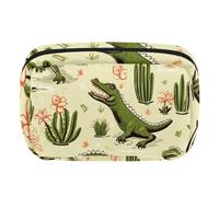 Borsa per il trucco da viaggio,borsa da toilette da viaggio per donna,pianta verde coccodrillo,borsa da viaggio per cosmetici