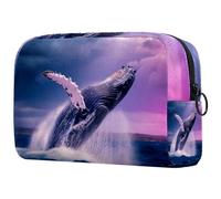 Borsa per il trucco da viaggio,borsa da toilette da viaggio per donna,salto della balena dell'oceano della nuvola,borsa da viaggio per cosmetici